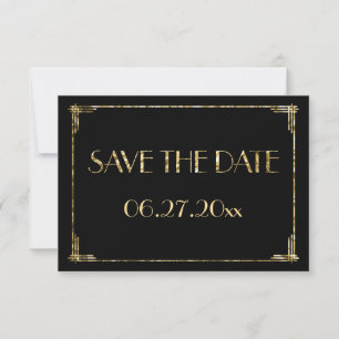 Tiny Art Deco Gold Foil Wedding Save the Date Card
