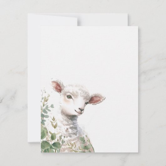 Tiny Baby Lamb und Eukalyptus-Taufe Dankeskarte (Rückseite)