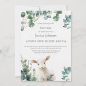 Tiny Baby Lamb und Eukalyptus - Taufe Einladung (Vorderseite)