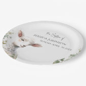 Tiny Baby Lamb und Eukalyptus-Taufe Pappteller (Schrägansicht)