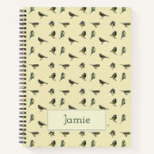 Tiny Birds Pattern on Beige Personalised Notizblock (Vorderseite)