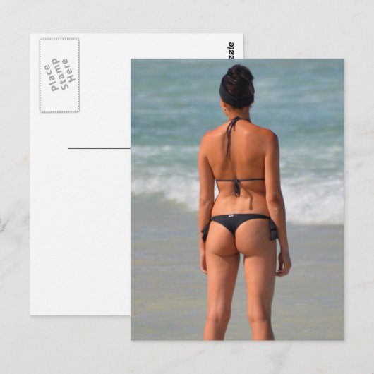 Tiny Black Bikini Foto Postkarte (Vorne/Hinten)
