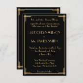 Tiny Black Great Gatsby Art Deco Wedding lädt ein Einladung (Vorne/Hinten)