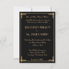 Tiny Black Great Gatsby Art Deco Wedding lädt ein Einladung