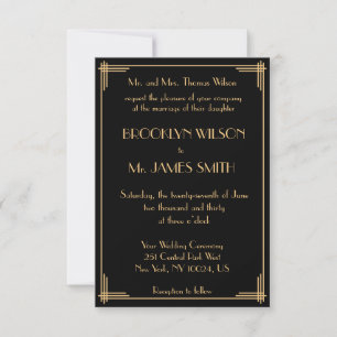 Tiny Black Great Gatsby Art Deco Wedding lädt ein Einladung