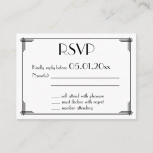 Tiny Black Great Gatsby Art Deco Wedding RSVP Begleitkarte