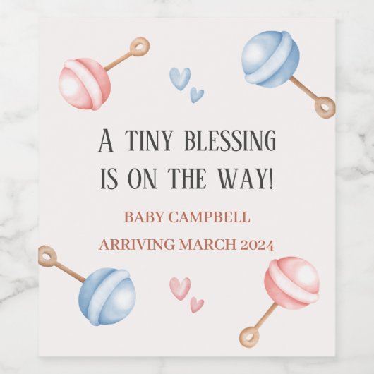 Tiny Blessing is on the Way Pregnancy Announcement Weinetikett (Einzelnes Label)