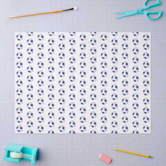 tiny blue white soccer balls pattern seidenpapier (Basteln)