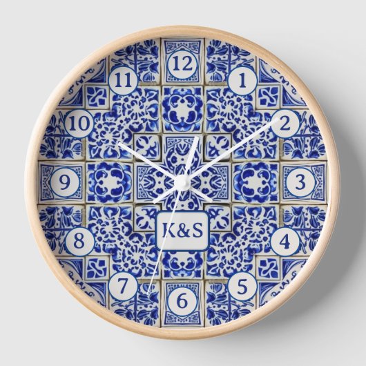 Tiny Blue & White Tiles - Klassische holländische Uhr (Vorderseite)