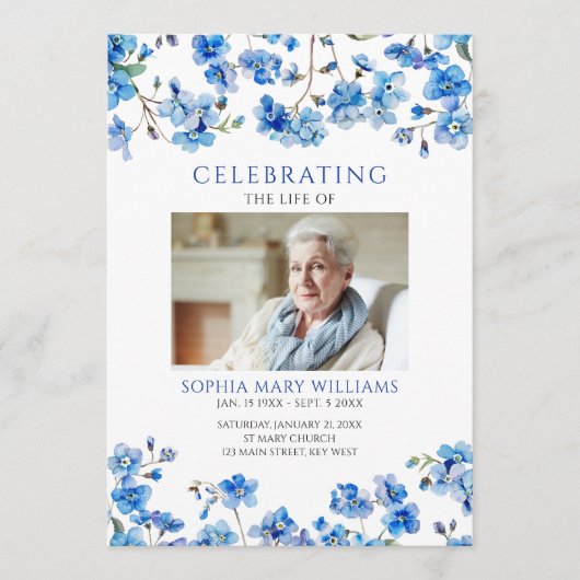 Tiny Blue Wildblumen Beerdigungsauftrag Programm (Vorderseite)