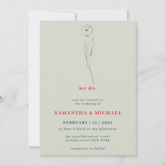 Tiny Blume Green Boho Indie Botanical wir tun Einladung (Vorderseite)