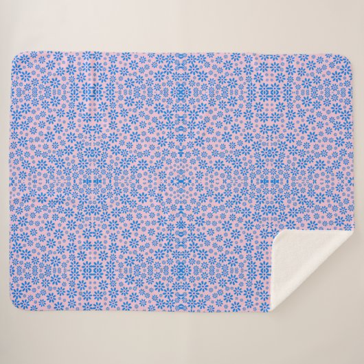 Tiny Blume Pattern.Blue 02.b Lpink BG Sherpadecke (Vorderseite (Horizontal))