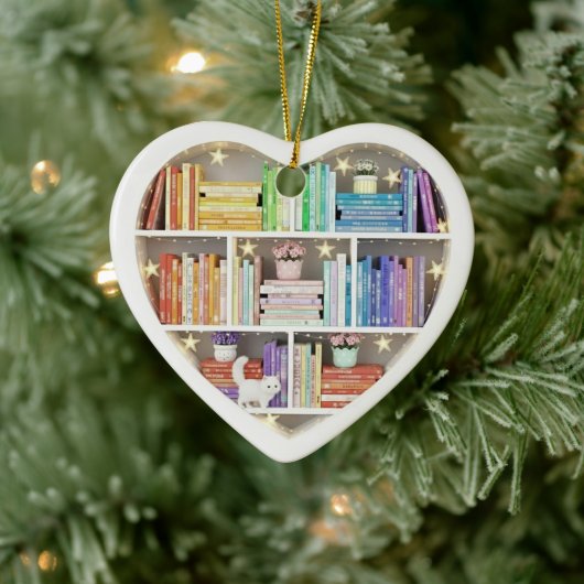 Tiny Book Shelves Rainbow Bookshelf 2Dprint Books Keramik Ornament (Baum)