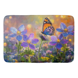 Tiny Butterfly On Wildblumen bei Sunrise Badematte