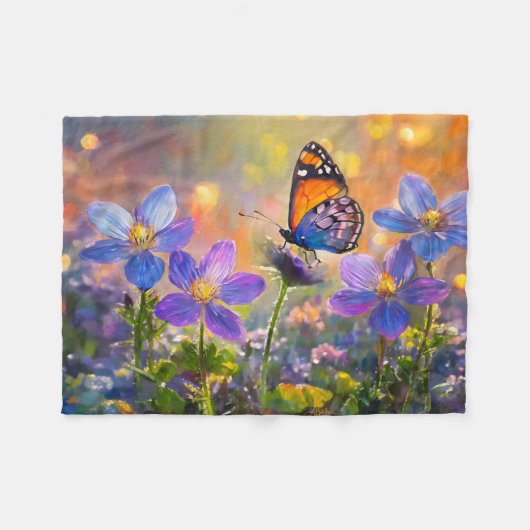 Tiny Butterfly On Wildblumen bei Sunrise Fleecedecke (Vorderseite (Horizontal))