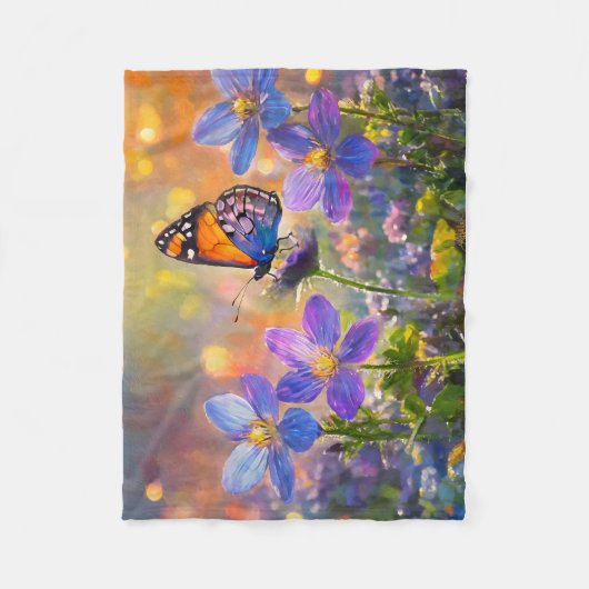 Tiny Butterfly On Wildblumen bei Sunrise Fleecedecke (Vorderseite)