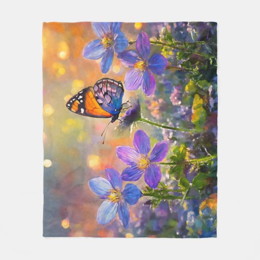 Tiny Butterfly On Wildblumen bei Sunrise Fleecedecke (Vorderseite)