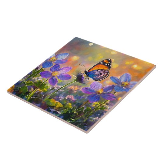 Tiny Butterfly On Wildblumen bei Sunrise Fliese (Seite)