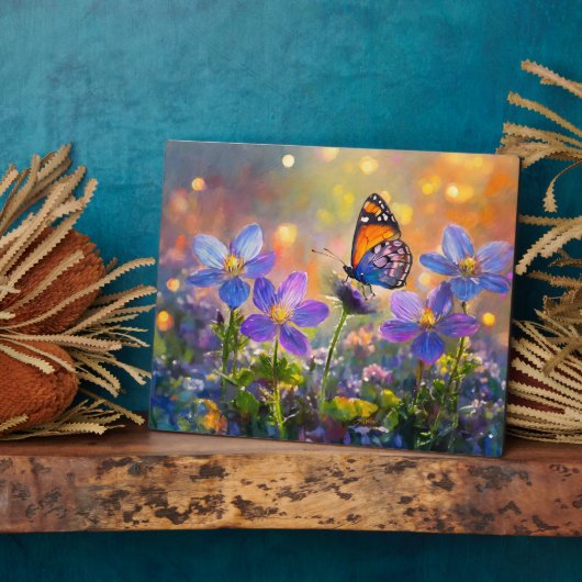 Tiny Butterfly On Wildblumen bei Sunrise Fotoplatte (Seite)