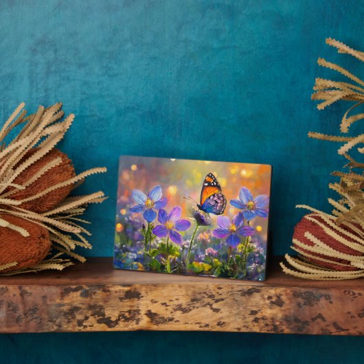 Tiny Butterfly On Wildblumen bei Sunrise Fotoplatte (Seite)