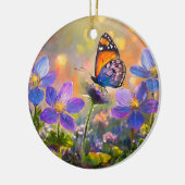 Tiny Butterfly On Wildblumen bei Sunrise Keramik Ornament (Links)