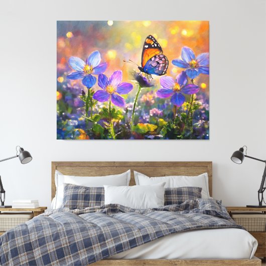 Tiny Butterfly On Wildblumen bei Sunrise Leinwanddruck (Insitu (Schlafzimmer))