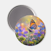 Tiny Butterfly On Wildblumen bei Sunrise Magnet (Vorderseite/Rückseite)
