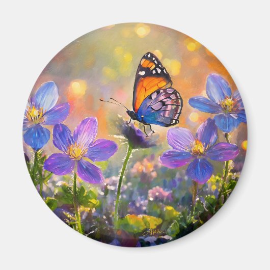 Tiny Butterfly On Wildblumen bei Sunrise Magnet (Vorne)