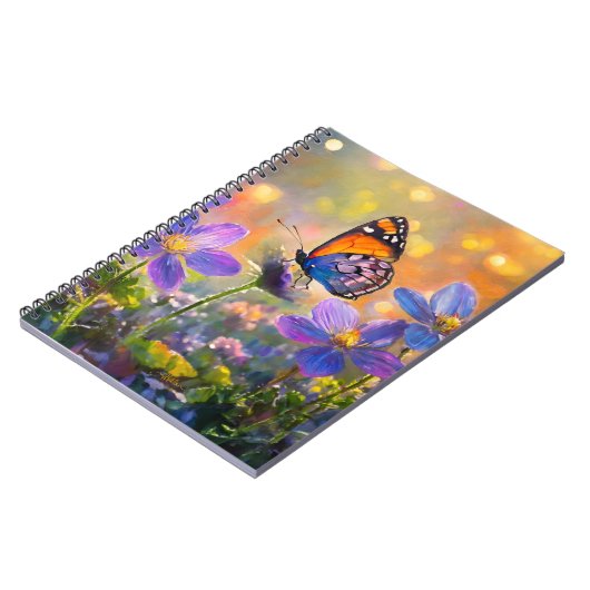 Tiny Butterfly On Wildblumen bei Sunrise Notizblock (Linke Seite)