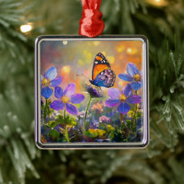 Tiny Butterfly On Wildblumen bei Sunrise Ornament Aus Metall