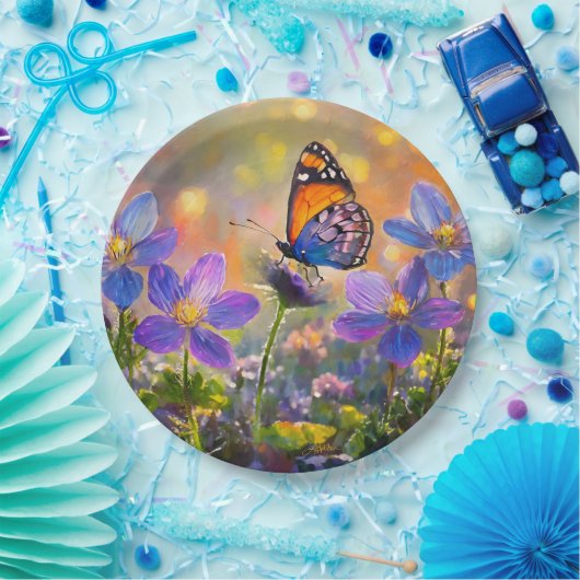 Tiny Butterfly On Wildblumen bei Sunrise Pappteller (Party)