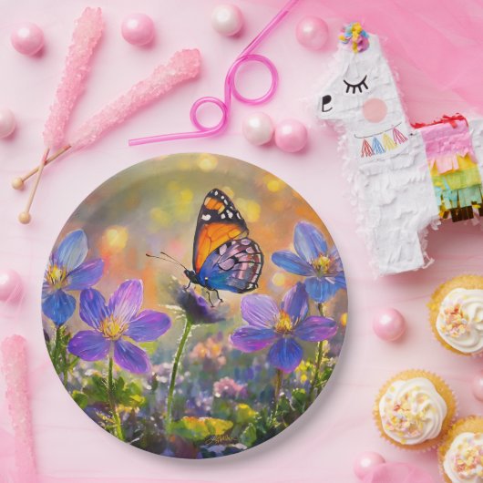 Tiny Butterfly On Wildblumen bei Sunrise Pappteller (Party)