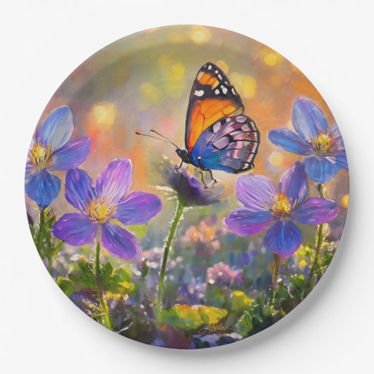 Tiny Butterfly On Wildblumen bei Sunrise Pappteller (Vorderseite)