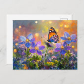 Tiny Butterfly On Wildblumen bei Sunrise Postkarte (Vorne/Hinten)
