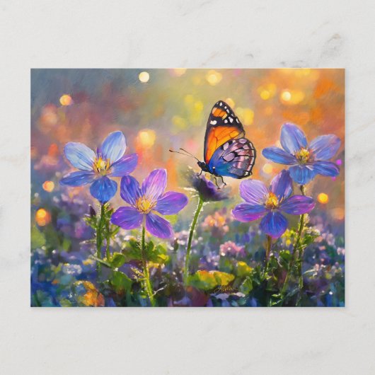 Tiny Butterfly On Wildblumen bei Sunrise Postkarte (Vorderseite)