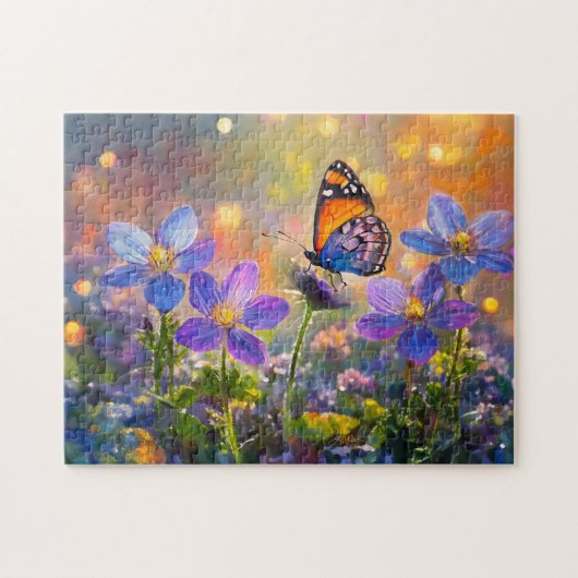 Tiny Butterfly On Wildblumen bei Sunrise Puzzle (Horizontal)