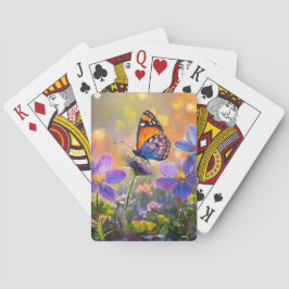 Tiny Butterfly On Wildblumen bei Sunrise Spielkarten