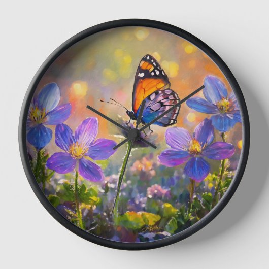 Tiny Butterfly On Wildblumen bei Sunrise Uhr (Vorderseite)