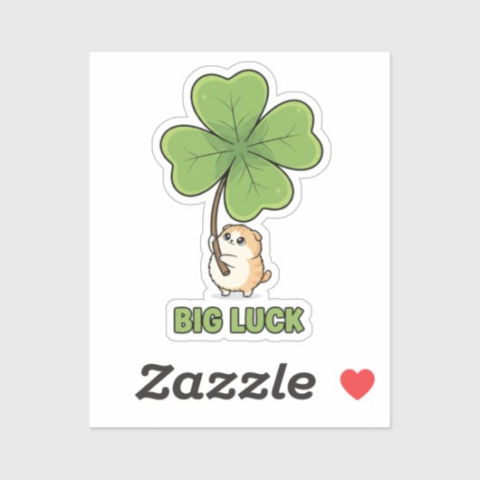 Tiny Cat Holding Giant Four Leaf Clover Big Luck  Aufkleber (Blatt)