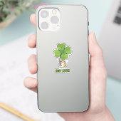 Tiny Cat Holding Giant Four Leaf Clover Big Luck  Aufkleber (Telefon)