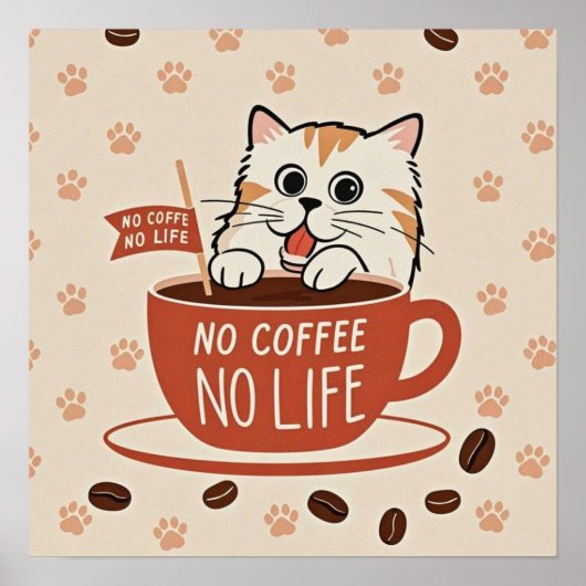 Tiny Cat Pfoten und Kaffeebohnen Poster (Vorne)