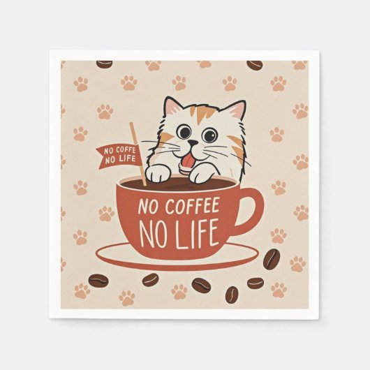 Tiny Cat Pfoten und Kaffeebohnen Poster Serviette (Vorderseite)