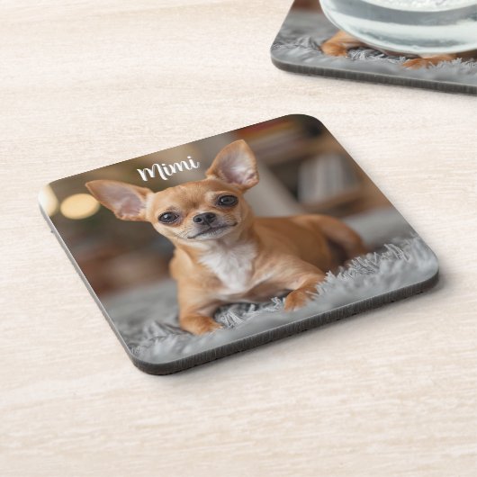 Tiny Chihuahua Personalisiert Beverage Coaster Set Getränkeuntersetzer (Linke Seite)