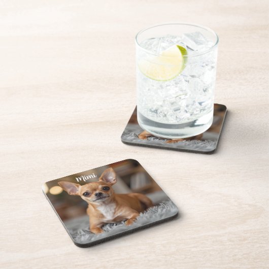 Tiny Chihuahua Personalisiert Beverage Coaster Set Getränkeuntersetzer (Rechte Seite)