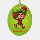 Tiny Christmas Elf with Gift Personalized 2025 Keramik Ornament (Rechts)
