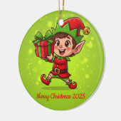 Tiny Christmas Elf with Gift Personalized 2025 Keramik Ornament (Links)