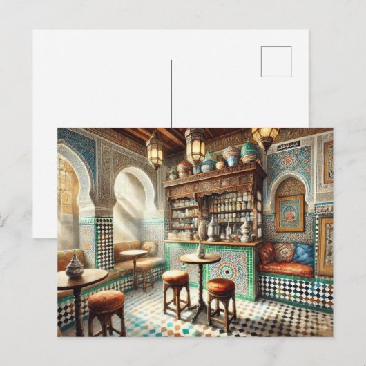 Tiny Coffeeshop in Fez Marokko Postkarte (Vorne/Hinten)