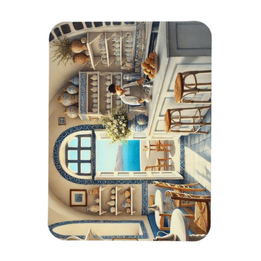 Tiny Coffeeshop in Santorini Magnet (Vertikal)