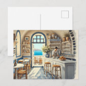 Tiny Coffeeshop in Santorini Postkarte (Vorne/Hinten)