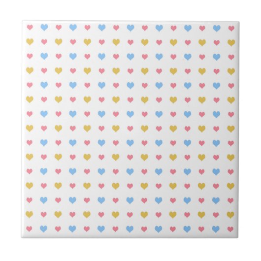 Tiny Colorful Hearful Pattern Pink Blau Gelb Fliese (Vorderseite)